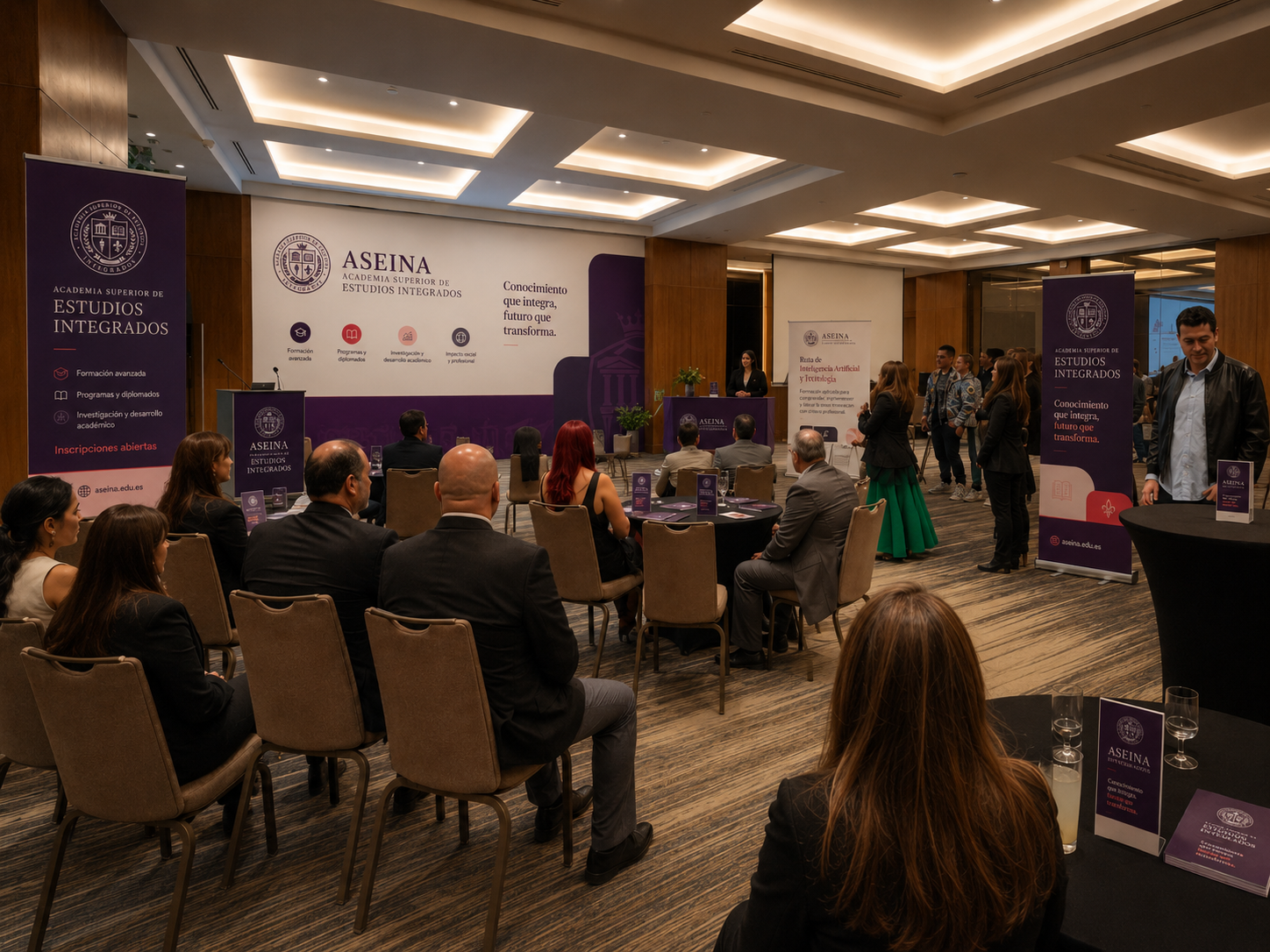 Evento institucional ASEINA con audiencia y stand de marca